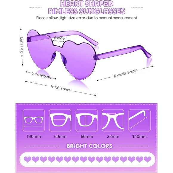 Heart Shaped Sunglasses Bulk Candy Colors Rimless Fashion Party Accessories Wome - Picture 2 of 7